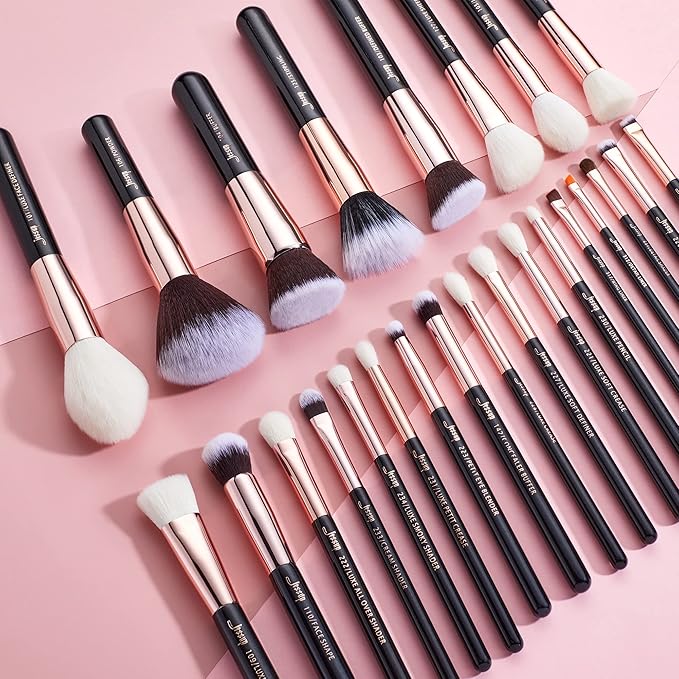 Jessup Brand 25pcs Professional Makeup Brush Set Beauty Cosmetic Foundation Powder Blusher Eyeshadow Blending Natural-Synthetic Hair Brushes Set (Black/Rose Gold)-Velvo Beauty