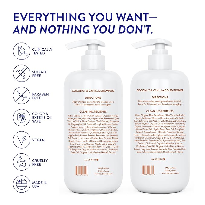 Routine Wellness Anti-Thinning Shampoo and Conditioner Set for Thinning Hair - Biotin DHT Blocker Women & Men - Color Safe Shampoo for Hair Loss & Healthier Hair - Coconut & Vanilla (Pack of 2)-Velvo Beauty