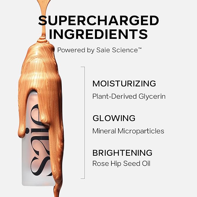 Saie Mini Glowy Super Gel - Hydrating Makeup Primer and Illuminating Glow Serum Enriched with Vitamin C and Squalane Oil - All-Over Liquid Highlighter Makeup for Instant Glass Skin - Sunglow (0.5 oz)-Velvo Beauty