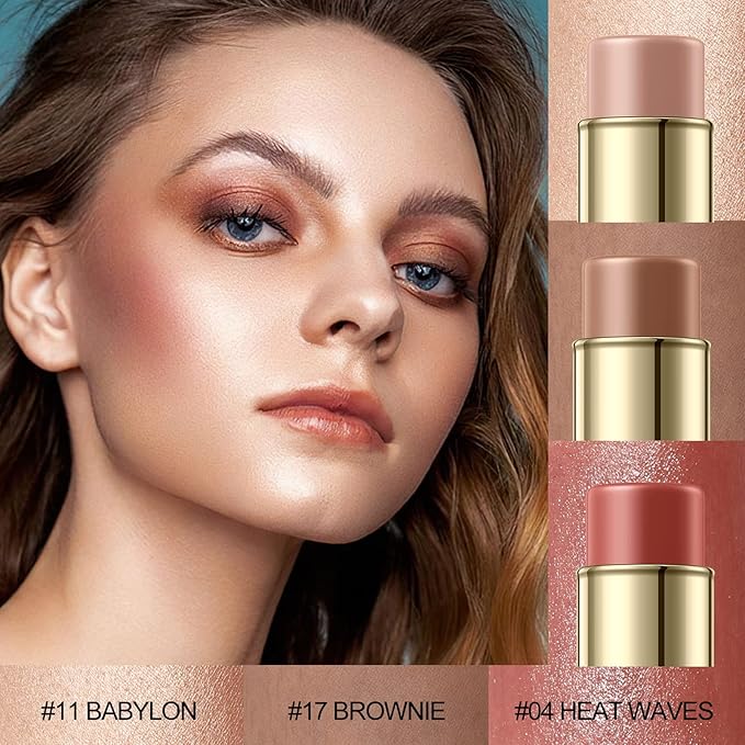 3 Pcs MEDIUM Contour Stick Set,Cream Blush & Highlighter Bronzer Pen,Long Lasting & Smooth Natural Face Contouring Illuminator,Professional Makeup Kit for All Skin-Velvo Beauty