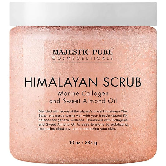 MAJESTIC PURE Himalayan Pink Salt Body Scrub with Collagen and Sweet Almond Oil | Exfoliating Scrub for Skin Care, Stretch Marks, Acne, Cellulite | 10 oz-Velvo Beauty