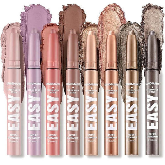 LANGMANNI Eyeshadow Stick,8 PCS Waterproof Multi-Color Eyeshadow Pen Set,Creamy Long-Lasting Eye Makeup Kit,Natural & Shimmer Shades Contour Stick,Perfect Gifts For Women (#G-8 Colors)-Velvo Beauty