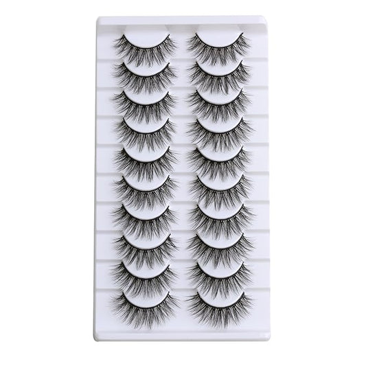 SUNWELL False Eyelashes 16mm Mink Lashes Faux Mink Lashes 8D Fluffy Strip Eye Lashes Wispy Soft Luxury Volume Fake Eyelashes 10 Pairs Pack-Velvo Beauty