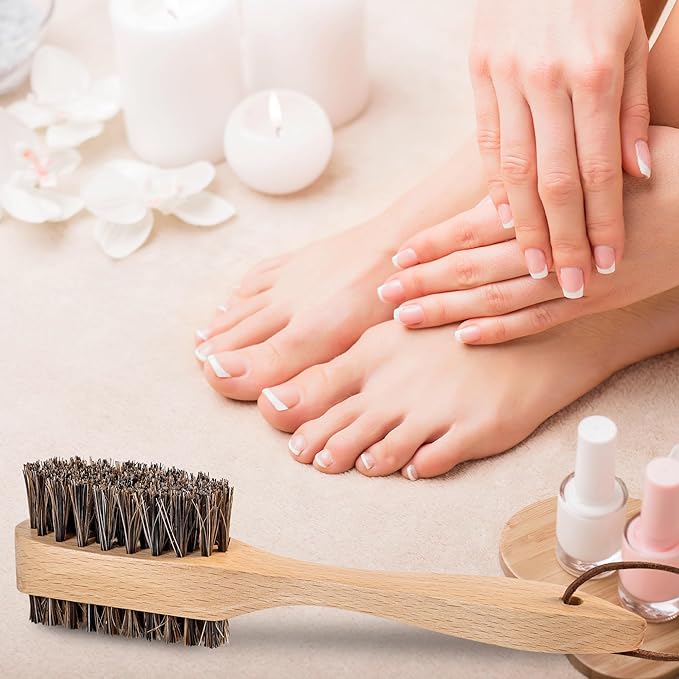 Takavu Horsehair Nail Brush, Natural Wood Handle, Nail Cleaning Brush for Scrubbing Fingernail Toenail Hand Feet, Dual Sided for Regular Manicure Nail Care Hygiene-Velvo Beauty
