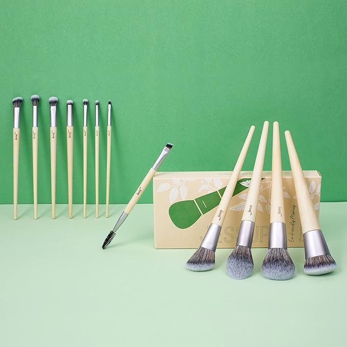 Jessup Vegan Makeup Brushes Set Premium Synthetic Powder Foundation Highlight Concealer Eyeshadow Blending Eyebrow Liner Spoolie Brush Set Burlywood 12pcs T327-Velvo Beauty