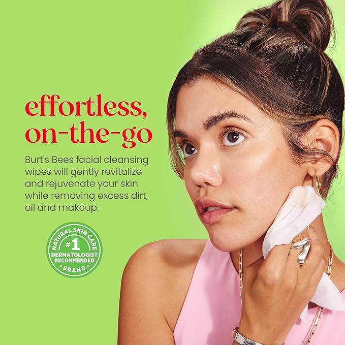 Burt's Bees Back To School Dorm Essentials, Aloe Vera Face Wipes, for Sensitive Skin, Soothing Makeup Remover & Facial Cleansing Towelettes, 30 Ct. (3-Pack)-Velvo Beauty