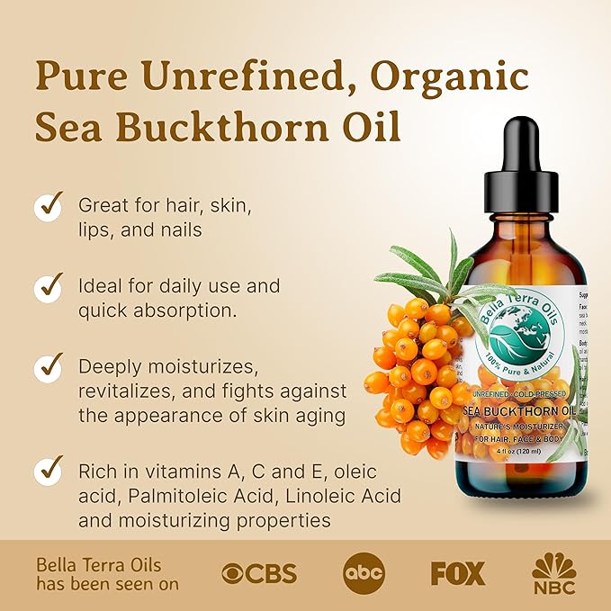 Bella Terra Oils Pure Sea Buckthorn Oil – 1 gallon, Unique Nutrient Blend, Nourishing, Non-Greasy, Radiant Glow for Skin, Softness for Hair-Velvo Beauty