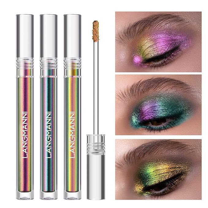 Jolilab Metallic Liquid Chameleon Eyeshadow, Multi-Dimensional Eye Looks, Long-lasting Holographic Glitter Multichrome Eyeshadows Makeup (#Peacock+Wonder+Ember)-Velvo Beauty