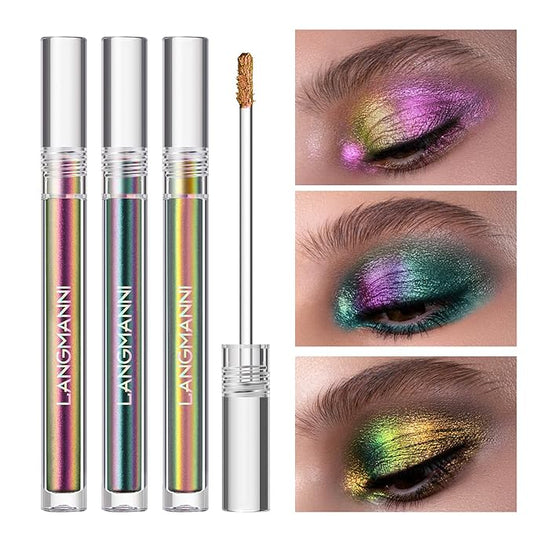 Jolilab Metallic Liquid Chameleon Eyeshadow, Multi-Dimensional Eye Looks, Long-lasting Holographic Glitter Multichrome Eyeshadows Makeup (#Peacock+Wonder+Ember)-Velvo Beauty