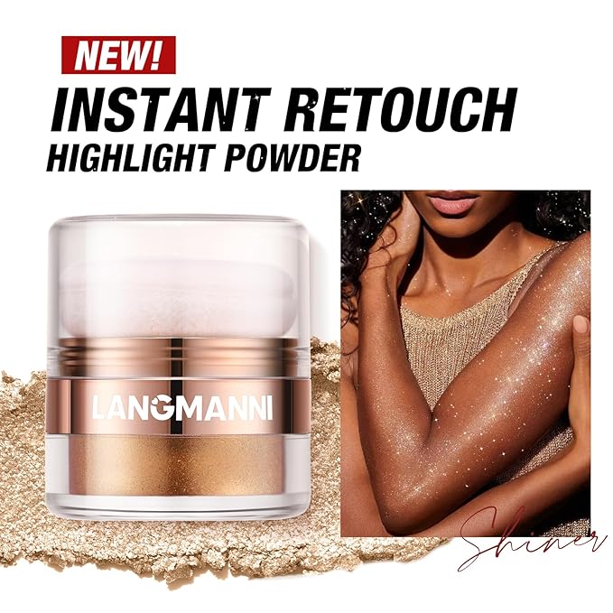 Glitter Body Highlighter Powder Body Shimmer Sparkle Face Brightening Highlighter Powder for Face Eyes Body Glow Makeup With sponge head(Purple)-Velvo Beauty