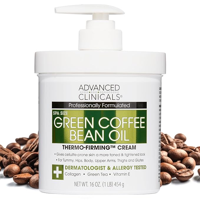 Advanced Clinicals Green Coffee Bean Thermo Firming Body Cream | Anti Cellulite Cream | Caffeine Body Lotion Moisturizer To Firm, Tighten, & Hydrate Look Of Legs, Arms, Tummy, Butt, & Thighs, 16 Oz-Velvo Beauty