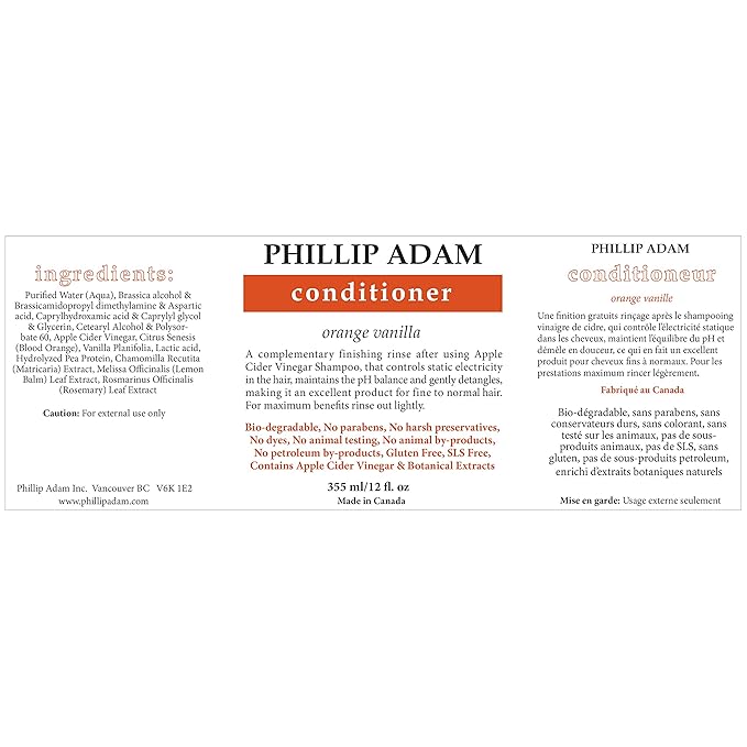 Phillip Adam Orange Vanilla Shampoo and Conditioner Set for All Types of Hair – Apple Cider Vinegar Formula - Enhance Shine and Restore Smoothness - 12 Ounce Each-Velvo Beauty