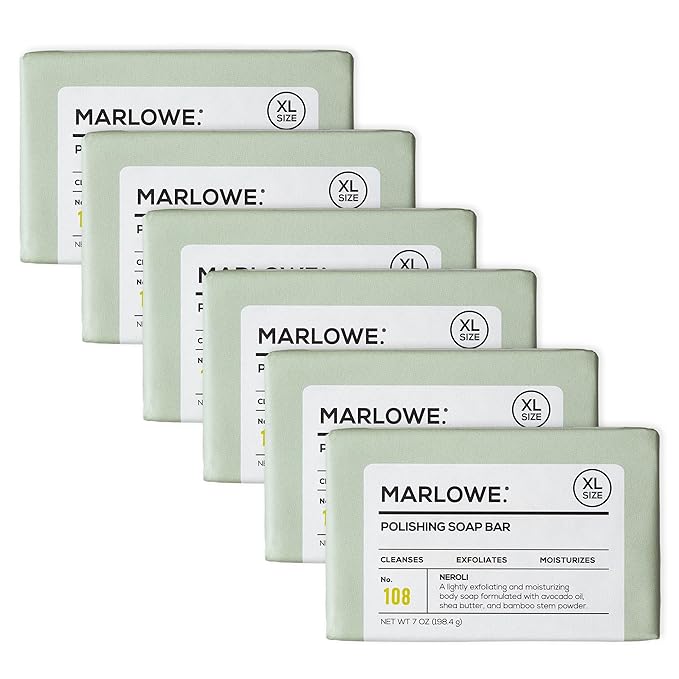 MARLOWE. No. 108 Lightly Exfoliating Soap Bar, 7oz (6 Bars) Polishing, Moisturizing & Cleansing Bar Soap for Men, Made with Natural Ingredients-Velvo Beauty