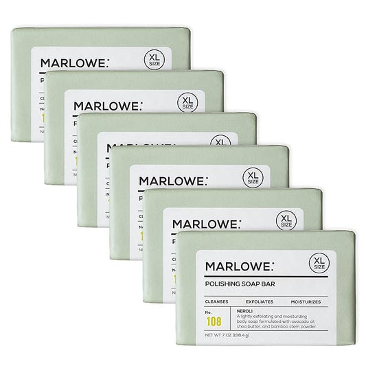 MARLOWE. No. 108 Lightly Exfoliating Soap Bar, 7oz (6 Bars) Polishing, Moisturizing & Cleansing Bar Soap for Men, Made with Natural Ingredients-Velvo Beauty