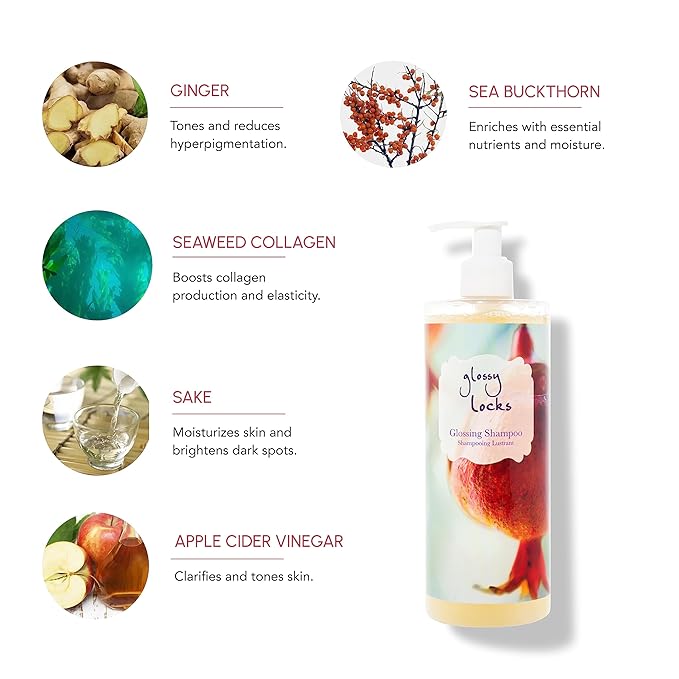 100% PURE Glossy Locks Glossing Shampoo Hair Wash Detox & Hydrate Shine Boosting Dry Dull Damaged Strands Avocado Butter & Seaweed Collagen Natural Care for Women & Men Vegan - 13.5 Fl Oz-Velvo Beauty