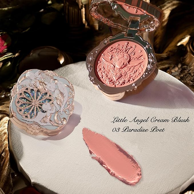 Flower Knows Little Angel Cream Blush,Buildable & Blendable Makeup Blush for cheeks,Soft & Long-lasting,Pink Nude Flush for All Skin Tones(03 Paradise Poet,6g)-Velvo Beauty
