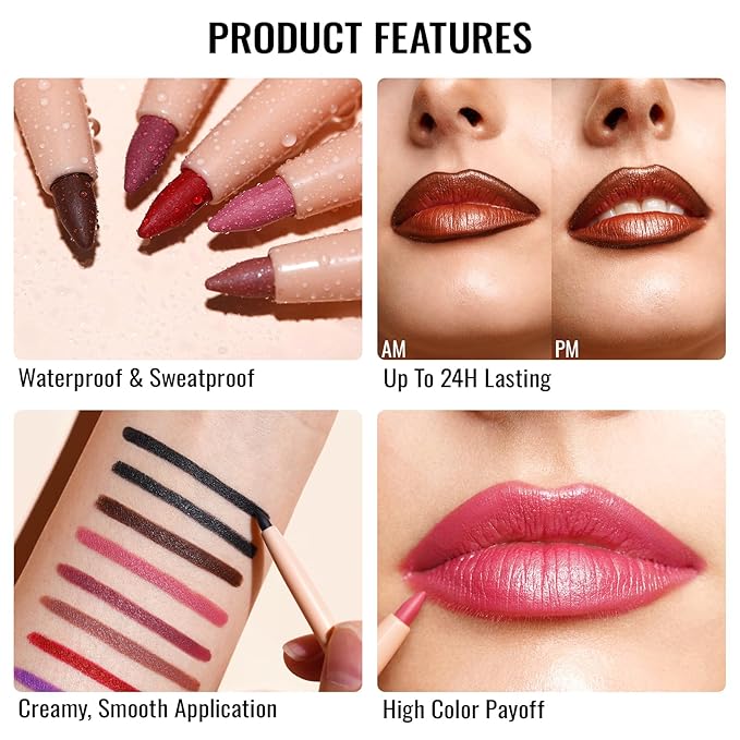 Oulac Lipstick & Lipliner Set 3PCS High Impact Lipcolor with Moisturizing Formula, Vegan Beauty, Full-Coverage Lip Color, Gift Lipstick for Women, 03+08+24-Velvo Beauty