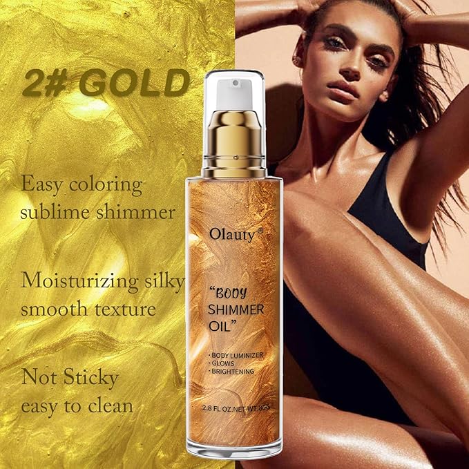 Shimmer Body Oil, Highlighter Makeup Smooth Glitter Glow Liquid Foundation for Face & Body,Liquid Illuminator Body Shimmer Lotion for Women (2# Rose Gold)-Velvo Beauty