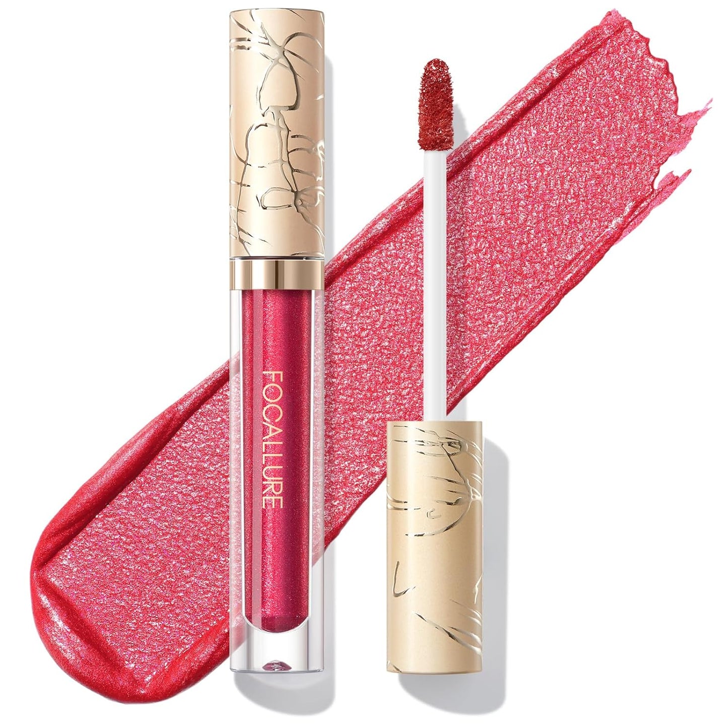 FOCALLURE Metallic Liquid Lipstick,Non Stick Cup Lip Gloss,High Impact Lip Color with Transfer-proof Wear,Long Lasting & Waterproof Lipstick Makeup for Women,RD06 FULL HOT-Velvo Beauty