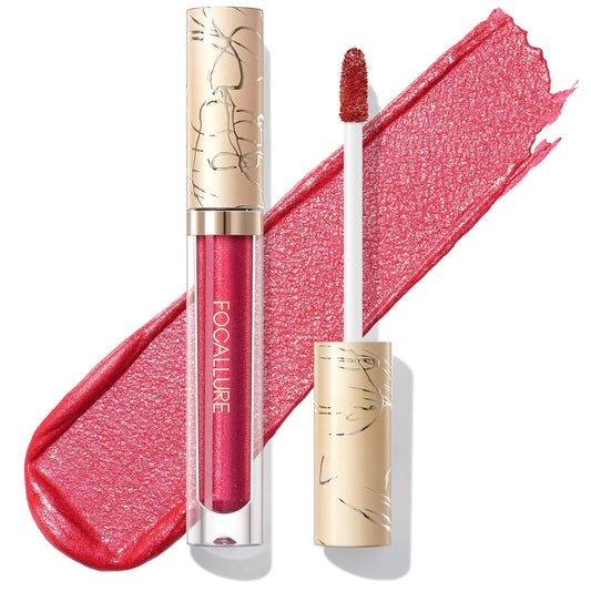 FOCALLURE Metallic Liquid Lipstick,Non Stick Cup Lip Gloss,High Impact Lip Color with Transfer-proof Wear,Long Lasting & Waterproof Lipstick Makeup for Women,RD06 FULL HOT-Velvo Beauty