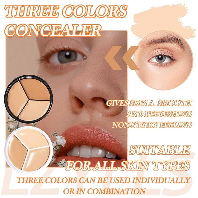 3 Colors Correcting Concealer Makeup Cream Contour Palette,Cream Makeup Palette,Contouring Foundation Highlighting Concealer Palette with Bursh,Professional Concealer Foundation Palette for Women-Velvo Beauty