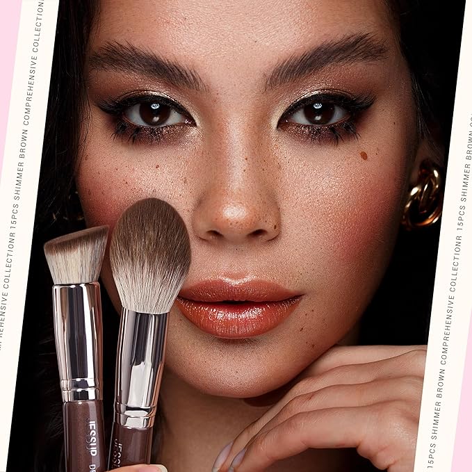 Jessup Makeup Brushes Set 15pcs Brown Make up Brushes Set Professional Premium Synthetic Foundation Eyebrow Concealer Blush Eyeshadow Contour Eyeliner Powder Blending Highlighter Brush, T498-Velvo Beauty