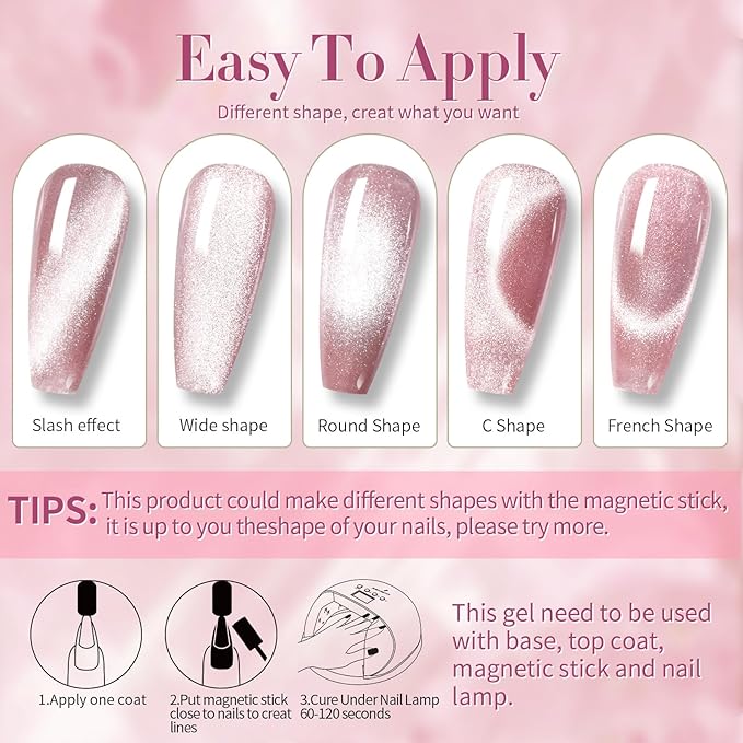 Born Pretty Cat Magnetic Eye Gel Nail Polish Jelly Pink Moonlight Crystal Glass Cat Magnetic Shimmer Glitter Holographic Nail Polish Salon Gel Manicure and Nail Art DIY at Home 7ML 6PCS-Velvo Beauty