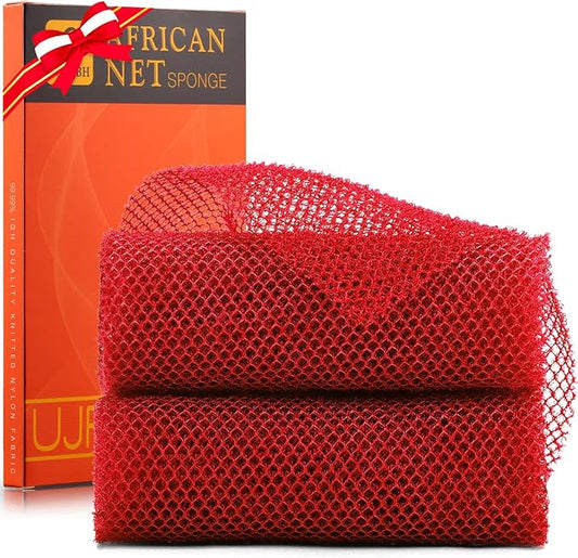 UJFQBH 2 Pieces African Bath Sponge African Net Long Net Bath Sponge Exfoliating Shower Body Scrubber Back Scrubber Skin Smoother,Great for Daily Use (Red)-Velvo Beauty