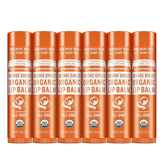 Dr. Bronner’s Organic Lip Balm 6-Pack (.15oz) Natural, Moisturizing, Petroleum-Free Lip Balm with Beeswax & Avocado Oil for Dry Lips, Men & Women - Orange Ginger-Velvo Beauty