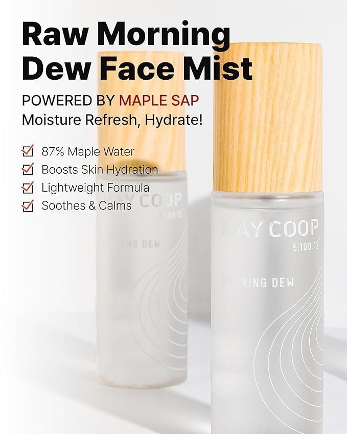 MAY COOP Raw Morning Dew Face Mist – Korean Hydrating Facial Spray with 87% Maple Water & Hyaluronic Acid - Refreshing & Lightweight Formula for Sensitive Skin, 2.71 fl.oz.-Velvo Beauty