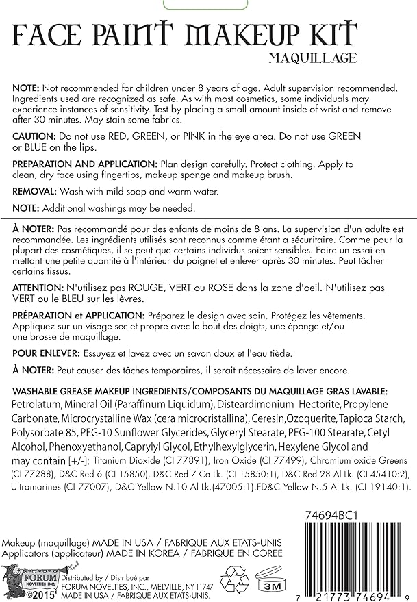 Forum Novelties Costume Day of The Dead Face Paint Makeup Kit, Net Wt. 14 g/.5 Oz-Velvo Beauty