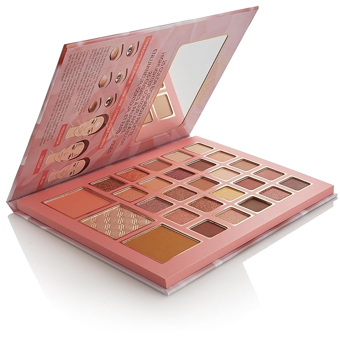 Bellapierre Satin Rose Face & Eye Book Palette | 25 Eyeshadow Shades with Blush, Bronzer, & Highlighter | Non-Toxic & Paraben Free | Vegan & Cruelty-Free-Velvo Beauty