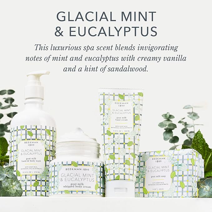 Beekman 1802 Glacial Mint & Eucalyptus Whipped Body Cream - 8 oz - Scented - Moisturizes, Soothes & Softens - With Coconut Oil & Mango Seed Butter - No Irritation - Good for Sensitive Skin-Velvo Beauty
