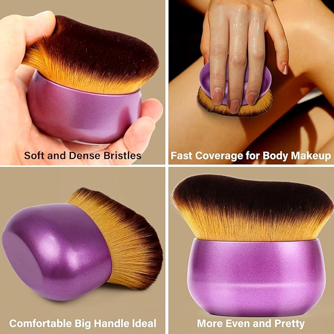 Extra Large Body Makeup Brush For Self Tanner, Leg Makeup &Bronzer Blend,75 mm Wide-headed Kabuki Brush Provides More Even &Pretty Application, Sunscreen Face& Back Makeup Brush, Wet&Dry Use- Purple-Velvo Beauty