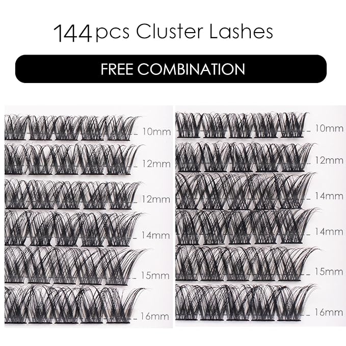 Lash Clusters 144 Pcs Individual Lashes Clusters Eyelash Extensions False Eyelashes DIY Lash Extension Reusable False Eyelashes Natural Look Mix 10-16mm C D Curl-DM01-Velvo Beauty