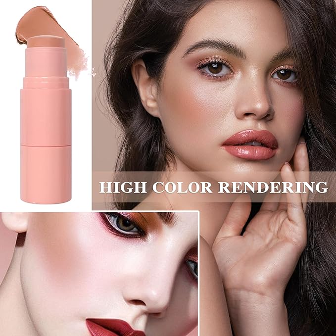 Cream Blush Stick with Brush and Makeup Sponge,Waterproof Multi Cream Makeup Stick,Lightweight,Long-lasting,2 in 1 Multi Blush for Cheeks & Lip Tint & Eyeshadow Q-Velvo Beauty