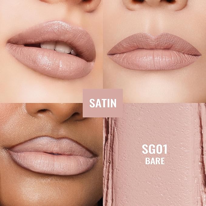Oulac Beige Nude Satin Lipstick Set - Matte Lip Base, Full Coverage Lip Color, Satin Matte Finish, Cream Texture, Hydrating, Infused with Hyaluronic Acid, 4g*2 SG01+SG02-Velvo Beauty