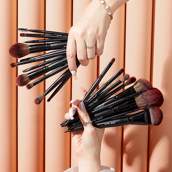 Jessup Makeup Brushes Set Premium Synthetic Powder Foundation Highlight Concealer Eyeshadow Blending Eyebrow Liner Spoolie Brush Set Black 21pcs T271-Velvo Beauty