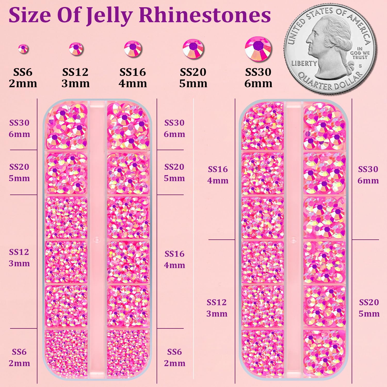 Resin Jelly Rhinestones for Crafting with B7000 Jewelry Glue, 2 Boxes Hot Pink AB Flatback Crystals with 3Pcs 10ml Glue, Bedazzling Non Hotfix Gems for DIY Tumblers Clothing Shoes Manicure-Velvo Beauty