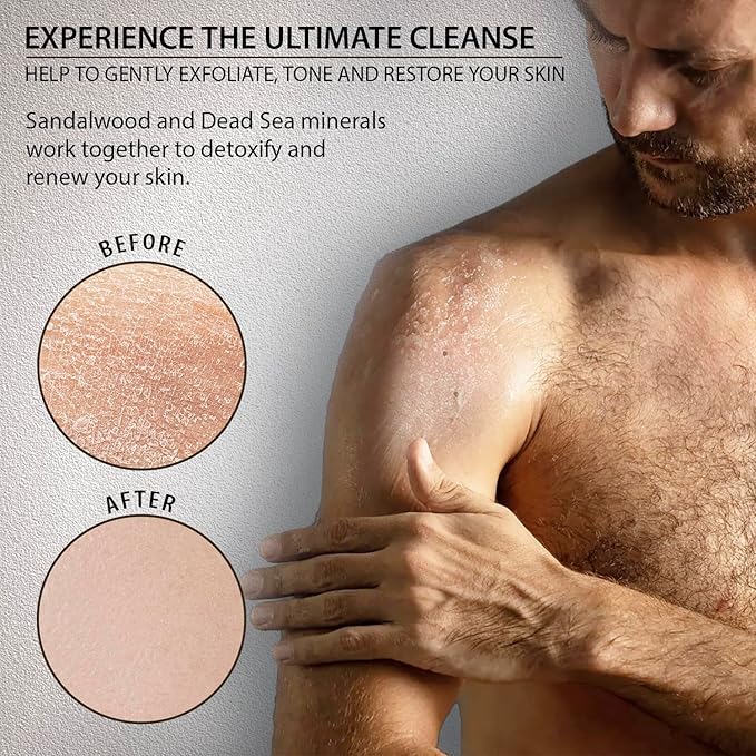 Salt Body Scrub Sandalwood For Men – Moisturizes, Exfoliates & Nourishes Skin – Cleanses & Detoxifies with Dead Sea Minerals - Dead Sea Collection – 23.28 OZ-Velvo Beauty