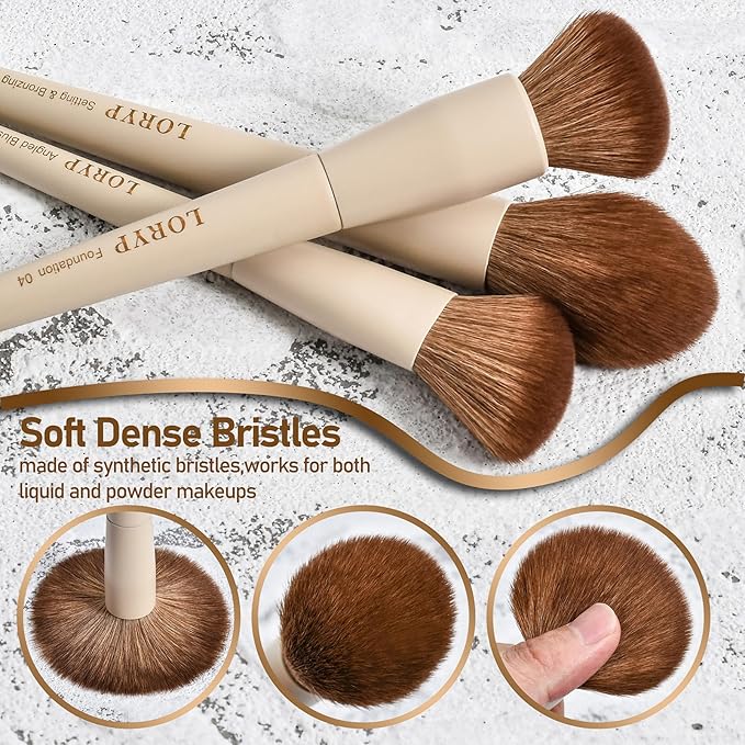 LORYP 18 Piece Makeup Brushes Set Labeled Face and Eye Brush Set Complete with Foundation, Concealer, Contour, Blending, Blush, Eyeshadow Brushes with Travel Holder Case-Velvo Beauty