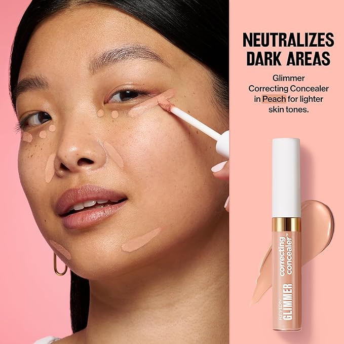 Revlon Glimmer Correcting Concealer, Liquid Under Eye Makeup, Made with Caffeine, Vitamin C, & Stevioside, 101 Peach, 0.3 fl oz-Velvo Beauty