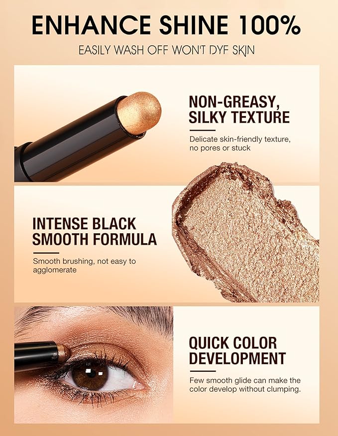 Erinde Shimmer Cream Eyeshadow Stick, Long Lasting Metallic Eye Shadow Sticks, Waterproof Creamy Glitter Eyeshadow Pencil, High Pigmented Blendable Neutral Eye Makeup, 14 Taupe Shimmer-Velvo Beauty