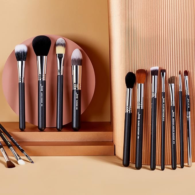 Jessup Makeup Brushes Set Professional 27 pcs Brush Makeup Premium Synthetic Foundation Contour Powder Blush Highlighter Eyeshadow Concealer Brow Face Make Up Brushes Tools Black/Silver T133-Velvo Beauty