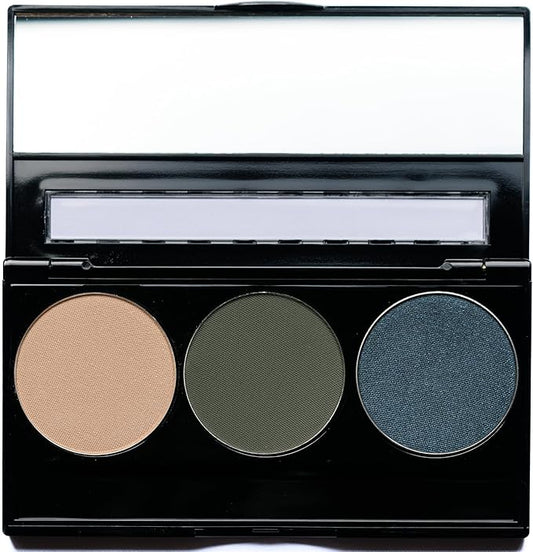 Off White, Matte Medium Green, and Glitter Navy Blue Green Vegan Eyeshadow Trio Palette; Talc, Paraben & Cruelty Free-Velvo Beauty
