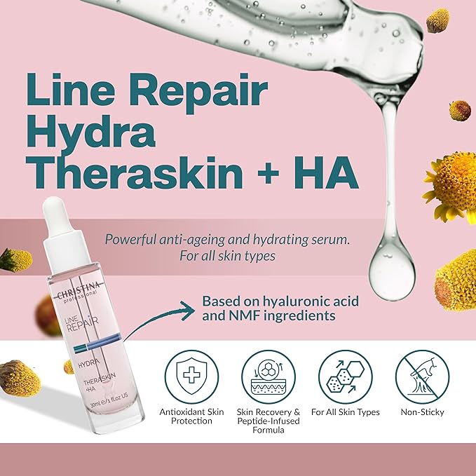 Christina Line Repair Hydra Theraskin +HA Face Serum - 30 ml - Wrinkle Smoother, Hyaluronic Acid and Hygroplex for Aging Skin - For Dry, Normal and Oily Skin Types-Velvo Beauty