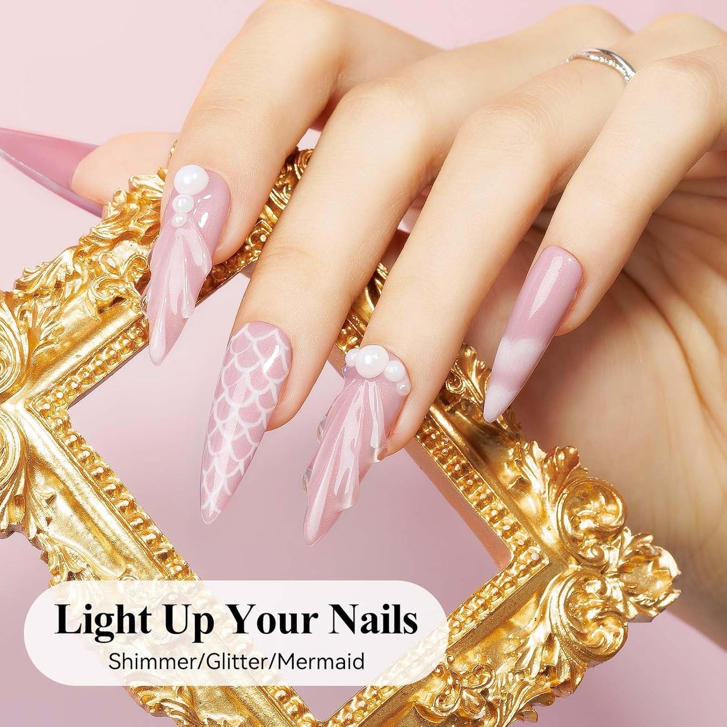 Glitter Gel Nail Polish, Light Pink Jelly Shimmer Iridescent Gel Polish Holographic Neutral Color Natural Translucent Soak Off UV Gel Polish for Nail Art Salon at Home, 12ML-Velvo Beauty