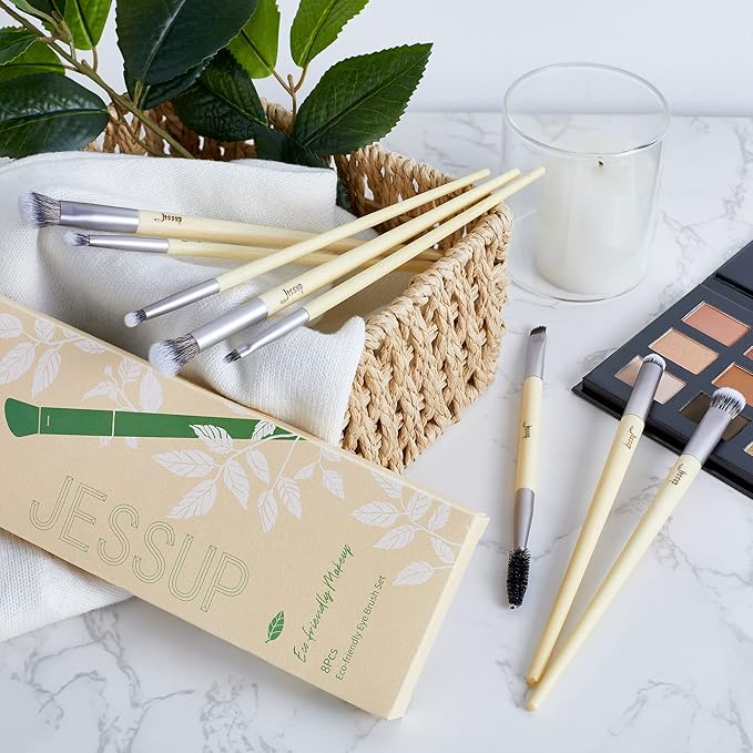 Jessup Eyeshadow Brush Set 8pcs Eye Makeup Brushes Premium Cruelty-Free Eyeshadow Blending Concealer Eyebrow Eyeliner Spoolie Brush Kit T328-Velvo Beauty
