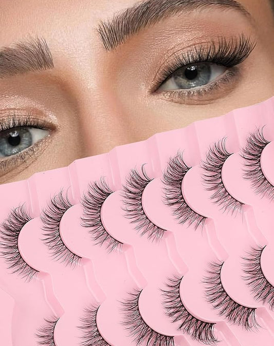 Cat Eye Lashes Short Strip Lashes Natural Looking False Eyelashes Wispy Fake Lashes Fluffy False Eyelashes Think Eye Lashes Pack 7 Pairs-Velvo Beauty