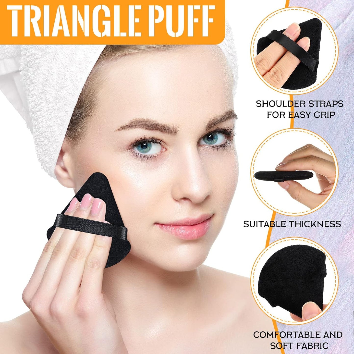 Meanplan 100 Pcs Powder Puff Face Soft Makeup Sponge Triangle Powder Puffs for Loose Velour Cosmetic Foundation Wet Dry Sponge Makeup Tools(Black)-Velvo Beauty